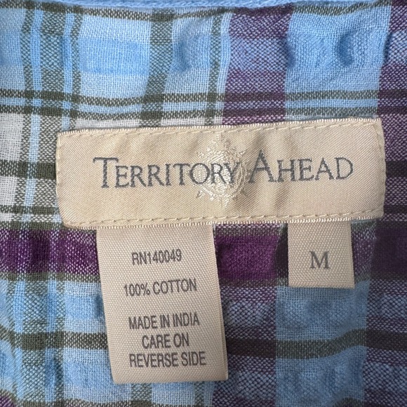 Territory Ahead Shirt Men's Medium Seersucker Button Down Plaid Short Sleeve - Picture 3 of 7